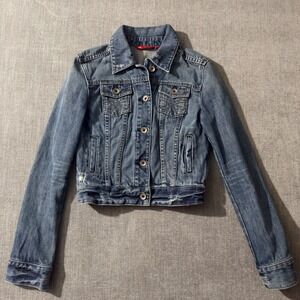 X2 Denim Jacket Women Blue Wash Cropped Trucker Style Size XS